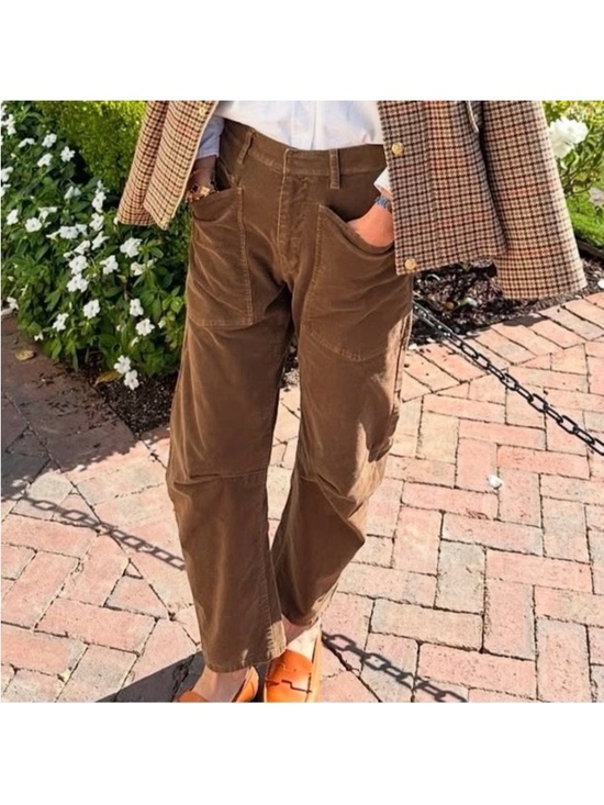 Nili Lotan Shon Corduroy Pant Sz 10 Brown Barrel Horseshoe - Picture 13 of 13